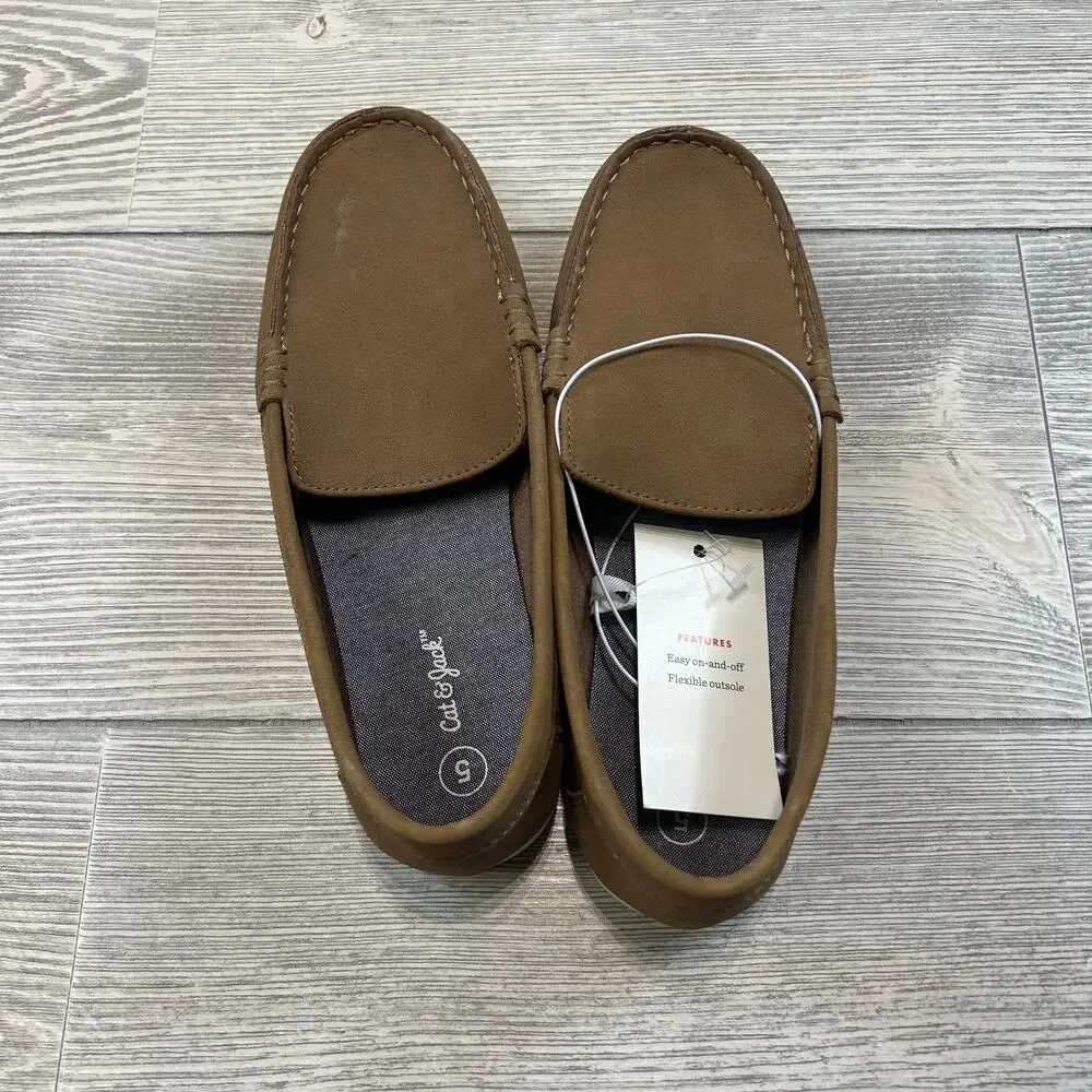 Cat & Jack Boys' Alden Slip On Loafers, Cognac, NWT Size 5
